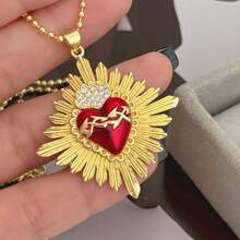 Collana con pendente smaltato a forma di croce rossa e cuore sacro, gioiello di moda religioso da donna, adatto per uso quotidiano