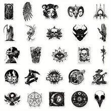50pcs Gothic Punk Style Waterproof Stickers In Black & White - Durable, Reusable Vinyl Decals With Intricate Skulls, Roses, Cats & More For Laptops, Helmets, Mugs & DIY Projects, Skull Stickers For Vehicles Waterproof