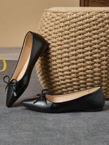 2025 Nuevos zapatos planos casuales y cómodos con lazo decorativo y punta francesa, disponibles en múltiples tallas - Negro - Ver 5