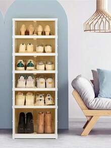 3/6/9layer Foldable Shoe Rack, Suitable For Wardrobes, Plastic Shoe Racks, Foldable Shoe Storage Boxes, Stackable Transparent Shoe Boxes With Doors, Easy-To-Assemble Shoe Cabinets, Living Room Entrance, Bedroom And Dormitory Accessories, Storage And Organization - White - View 5