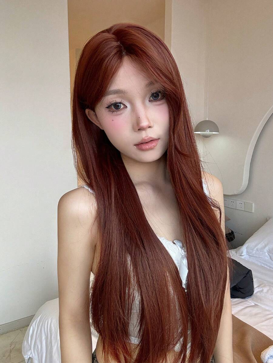 alicegarden Forehead Lace Curly Wig, Mid Cut Style, Red Long Rolled Wig, 32 Feet Long, Natural And Realistic Wig For Daily Use