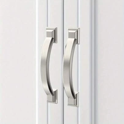 2pcs Arched Cabinet Handles And Drawer Pulls - Brushed Nickel Solid Zinc Alloy Hardware, Suitable For Kitchen, Bathroom, Cabinets, Vanities - Modern Design, Kitchen Cabinets