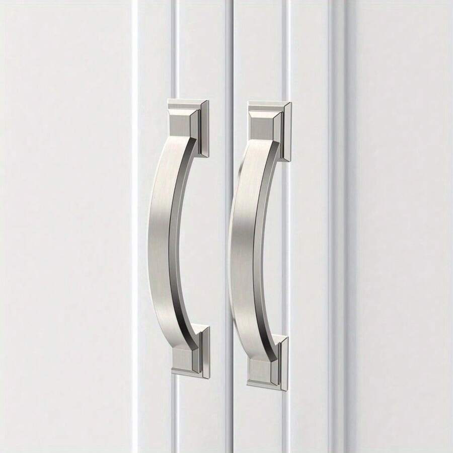2pcs Arched Cabinet Handles And Drawer Pulls - Brushed Nickel Solid Zinc Alloy Hardware, Suitable For Kitchen, Bathroom, Cabinets, Vanities - Modern Design, Kitchen Cabinets - Multicolor - View 1