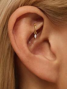 EleRunis 1 pieza Pendientes de aro de plata de ley 925 con forma de marquesa, ligeros y pequeños para perforación de nariz, helix, septo nasal, cartílago y trago, adecuados para uso diario de mujeres