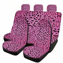 5 座全覆盖虎纹织物汽车内饰座椅套套装，包括座椅套、头枕套、座椅保护套，适合所有季节，适合多种车型，全面保护（粉色和洋红色虎纹） - 均碼 - 查看 9