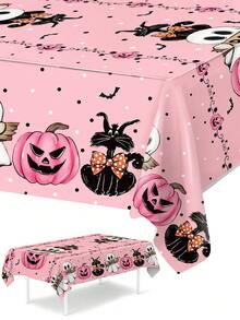 1 pièce Nappe ronde décorative rose pour Halloween, nappe en polyester avec motif de citrouille fantôme et chat noir, décoration de table pour fête d'Halloween, Trick or Treat, fantôme BOO, décoration de célébration d'Halloween, nappe rose pour fête, décoration de fête pour dames, décoration de table de salle à manger pour Halloween, décoration de cuisine et salle à manger, décoration d'intérieur, nappe de haute qualité et durable, petit cadeau d'Halloween, petit cadeau de fête - Halloween Rose BOO - Voir 4