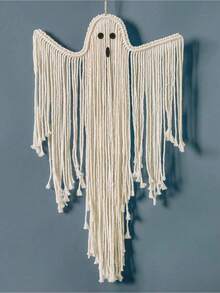 1pc/2pcs Boho Halloween Ghost Wall Hanging Decor, Macrame Fringe Spooky Ghost Ornaments, Bohemian Wall Art For Home, Living Room, Fireplace, Party, Haunted House Decoration Home Decor Halloween Decor Room Decor