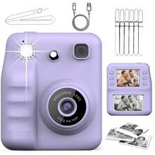儿童即时照片打印相机，儿童玩具相机，1080p 高清双摄像头闪光灯，音乐，游戏，自拍模式，延迟打印（10 秒/5 秒/3 秒），适合男孩和女孩的圣诞节和生日礼物 - 多色 - 查看 1