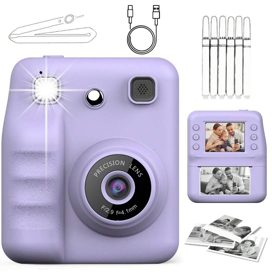儿童即时照片打印相机，儿童玩具相机，1080p 高清双摄像头闪光灯，音乐，游戏，自拍模式，延迟打印（10 秒/5 秒/3 秒），适合男孩和女孩的圣诞节和生日礼物 - 多色 - 查看 1