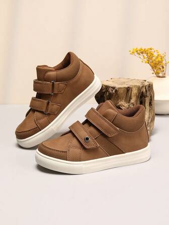 New Unisex Kids Soft Bottom Waterproof Anti-Slip Durable Baby Shoes With Dual Hook And Loop Straps, Outdoor Casual Sports Flat Shoes, Solid Color Student High-Top Running Shoes, Suitable For All Seasons