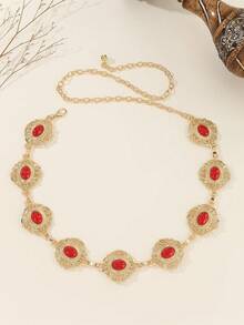 سلسلة خصر معدنية بنمط زهري بيضاوي مزيف باللون الفضي، حزام خصر متعدد الاستخدامات، ديكور للفساتين والبناطيل وفساتين الشاطئ البوهيمية، إكسسوار خصر أساسي