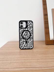 1 Pc Leopard Print Metal Stand Phone Case, Compatible With Magnetic Charging, Comes With A Lens Protector And Adjustable Stand, Suitable For Phone 16 Pro Max Phone Case/16E/15/14/13/12/11/Pro/Pro Max/Plus Leopard Print Phone Case/Phone 17/17pro/17 Pro Max - 黑色FS8223 - 查看 5
