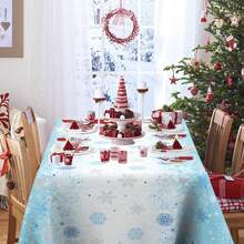 1 Stück blaue weiße Plastik Schneeflocken Tischdecke (54x108 Zoll) Frozen Geburtstag Winter Wonderland Dekorationen Einweg Tischdecke für Weihnachten, Neujahr, Party Zubehör und Dekoration