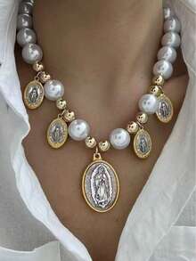 1pc Versatile Religious Jesus Beaded Pearl Necklace, Suitable For Daily Wear - Religious Pearl Necklace - View 1