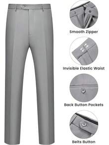 Men's 2 Piece Suits Two Button Pants Set Party,Wedding And BusinessChristmas CNPN - 淺灰色 - 查看 3