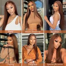 Coleen 230% Density Straight Human Hair Wig Chocolate Brown Lace Frontal Wig 13x4 Lace Front Wig Glueless Human Hair Wigs Dark Brown Colored Silky Straight Wig HD Transparent Lace Frontal Wigs Natual Black #1B Pre Plucked With Baby Hair Free Shipping For Women - Dark Brown - 查看 10