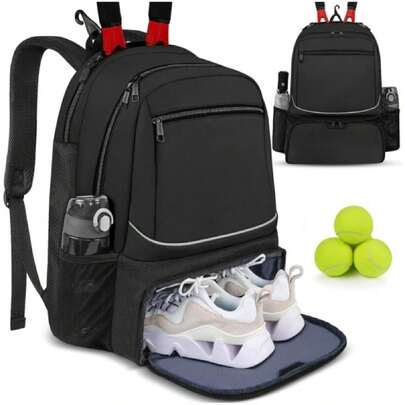 Balo đựng vợt tennis có khóa kéo mới, dung tích lớn, có thể đảo ngược, đựng được cả vợt tennis, có ngăn đựng giày chắc chắn