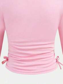 Tween Girl Butterfly Print Round Neck T-Shirt And Digital Print Pants Set - Pink - View 5