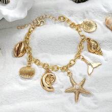 1 pieza Pulsera elegante y versátil de estilo vintage con colgante de estrella de mar, concha y corazón