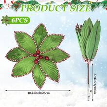1/6 piezas Tallo de flor de Pascua de terciopelo de seda artificial de color verde menta de 10.24 X 3.94 pulgadas para árboles de Navidad y decoraciones navideñas