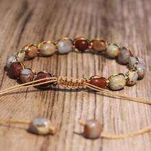 1 pieza Brazalete ajustable de piedra Shoushan natural de estilo bohemio vintage con hilo de colores, adecuado para uso diario en todas las estaciones, ideal como regalo
