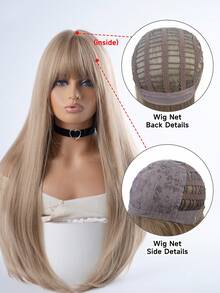 alicegarden 1 hitzebeständige synthetische Perücke, lange braune gerade Perücke mit Pony-Stil, 30 Zoll lang, aus Kunstfaser, für täglichen Partygebrauch, natürliche und realistische Perücke (ohne Zubehör) - Braun - Übersicht 6