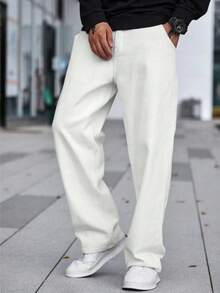 Plus Size Men's Relaxed Fit White Washed Casual Business Straight Leg Jeans
