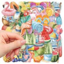 50张透明夏季贴纸，海洋度假贴纸，海洋动物贴纸，透明贴纸，海洋动物贴纸，沙滩贴纸，防水PET贴纸，适用于水瓶、电脑、笔记本电脑、手机、行李箱、笔记本、冰箱等。 - D - 查看 10