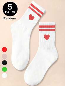 1/5 pares de calcetines de media pantorrilla con diseño a rayas en forma de corazón para mujeres, diseño de bloques de color blanco y verde, cálidos, transpirables, que absorben la humedad, suaves y cómodos, casuales y versátiles, regalo ideal para el Día de San Valentín, adecuados para senderismo, viajes al aire libre, camping, fiestas en otoño/invierno, también excelentes para parejas, regalos de Halloween y Navidad. - Multicolor - Ver 2
