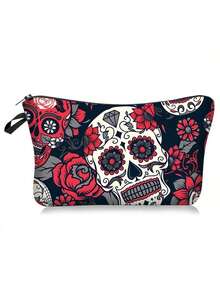 Gothic Skull And Floral Pattern Makeup Bag - Perfect Gift For Individual Women, Sisters, Girls And Niece - Makeup And Travel Storage Bag - Ideal For Christmas, Thanksgiving, Halloween, Birthday