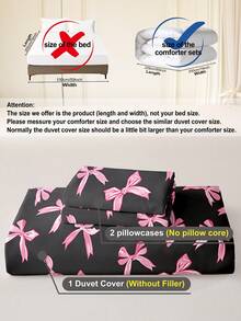 3pcs Cute Bow Pattern Bedding Set (1 Duvet Cover And 2 Pillow Shams), Soft & Skin-Friendly, Suitable For All Seasons, Great Christmas Gift - Multicolor - View 12