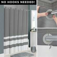 Local Warehouse Arrive In Three Easy Hang Waffle Stripe Premium Fabric Shower Curtain, Grey