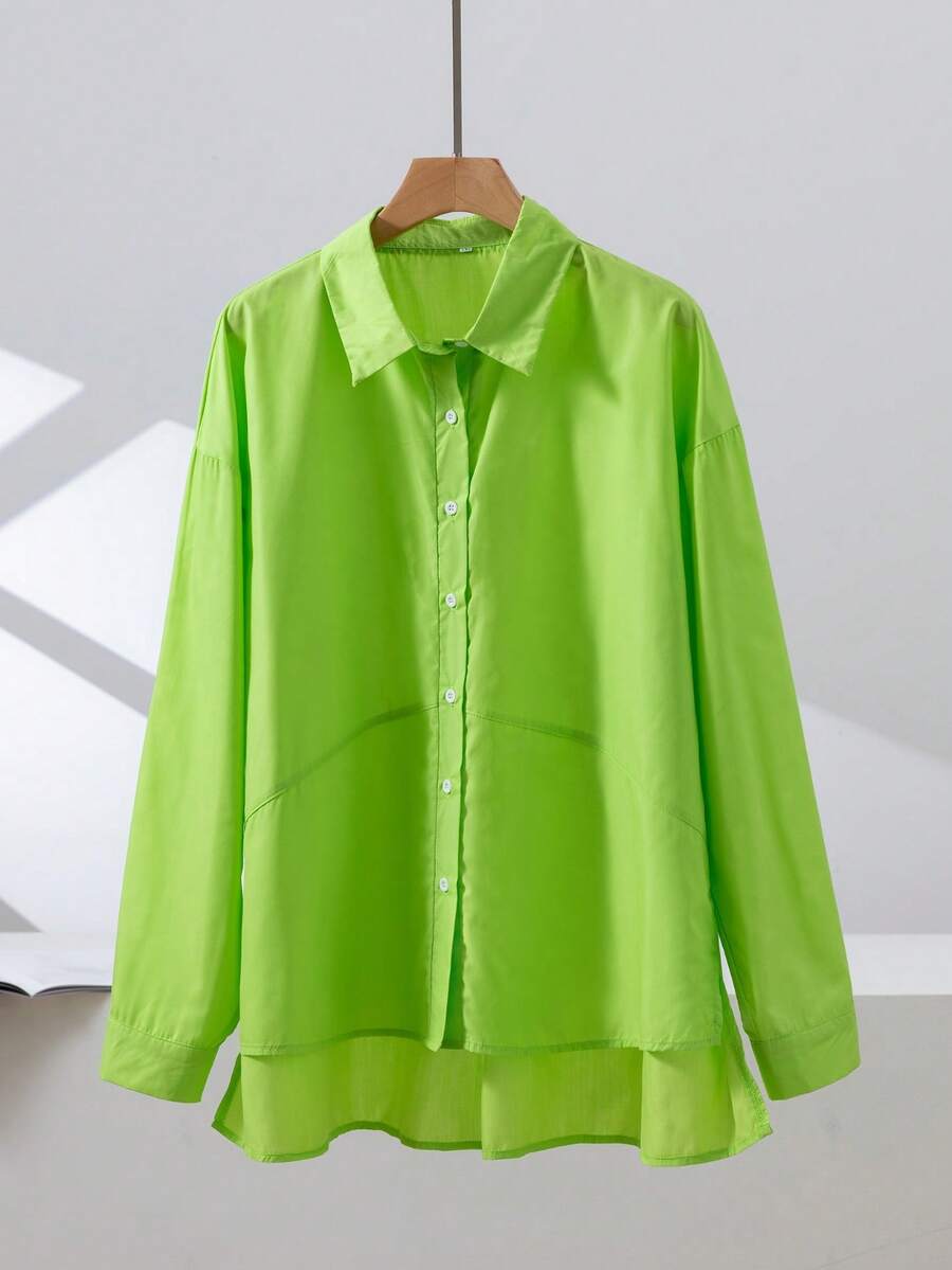 Plus Women's Minimalist Solid-Color Button-Down Shirt Casual Loose-Fit Long-Sleeve Shirt Autumn And Winter