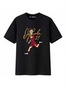 PAULO DYBALA Roma Football Graphic T-Shirt - Unisex Black With Yellow & Red Print, Short Sleeve Crew Neck, Regular Fit For Men & Women, All-Season Casual Wear, Comfortable Fit Shirt, Allseason Apparel| Bold Print Shirt| Medium Stretch Fabric - 黑色 - 查看 2