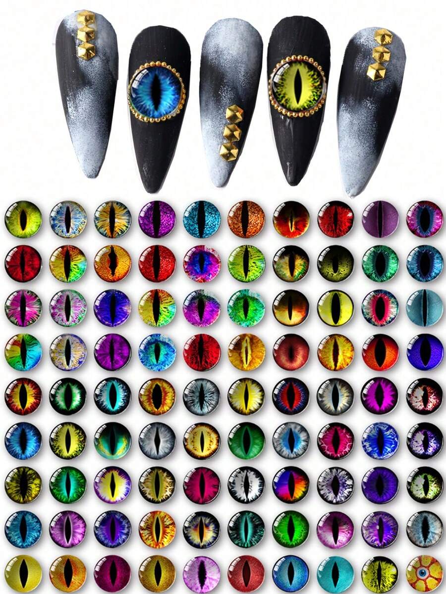 10pcs/50pcs/100pcs Cute Animal Eye 3D Crystal Nail Art Rhinestone Mixed Style Y2K Halloween Dark Acrylic Nail Decorations DIY Manicure Supplies, Random Color