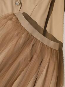 2pcs/Set Girls' Stylish Jacket + Mesh Patchwork Skirt, Spring/Autumn