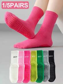 1/5 Pairs Women Dopamine Letter Non-Slip Silicone Grip Pilates Fitness Breathable Crew Socks - Multicolor - View 3