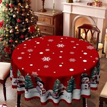 1 pieza Mantel de Navidad - Diseño de Papá Noel, Muñeco de Nieve, Árbol de Navidad sobre fondo rojo con decoración de copos de nieve - Tela de poliéster - Se adapta a mesas rectangulares, redondas y de comedor - Decoración de fiesta, hogar y restaurante de invierno - Fácil de limpiar decoración navideña