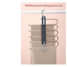 5 Layer Foldable Trouser Hanger, Stainless Steel Anti-Slip Pants Rack, Collapsible Wardrobe Space Saver For Jeans, Leggings & Scarves - Multicolor - View 4