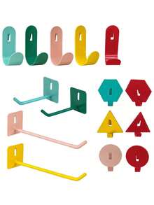 6pcs Hook Round Hole Hook Rack DIY Accessories Color Wall Hook U-Shaped Pendant Black