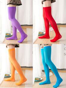 1/4/9/10/15 Pairs Women Solid Color Thigh High Socks, Candy Colors, Over-The-Knee Long Stockings, Suitable For Spring/Summer, Christmas, Cozy