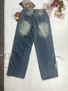 Autumn Women's Clothing, American Style Side Striped Jeans, Women's Design Sense, Washed Casual Pants, Fashionable Loose Wide Leg Mid Waist Jeans