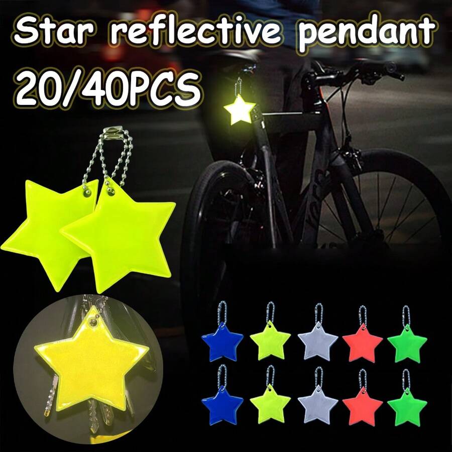 20/40pcs Reflective Star Outdoor Sports Pendant, Suitable For Night Travel, High Visibility Reflective, Backpack, Bag Pendant, Keychain Accessory - Multicolor - View 1