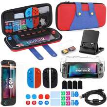 Kit de accesorios para el modelo de NintendoSwitch 2(2025), incluye funda de transporte, Estuche para tarjetas de juego(se pueden almacenar 4 tarjetas),Tapa protectora transparente contra arañazos,Cable de carga tipo C,paño de limpieza de pantalla,Adhesivo para el polvo,Paquetes de alcohol,Protector de pantalla de vidrio templado,Palo del Pulgar,Funda Joy-Con,Manguito de agarre transparente,Manga del pulgar,Soporte(30 en 1) - Rojo - Ver 2