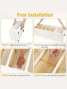 6layers Foldable Shoe Rack Organization Rack, Wardrobe Plastic Shoe Rack, Foldable Shoe Storage Box, Transparent Shoe Box With Door, Easy To Assemble Shoe Cabinet. - White - View 11