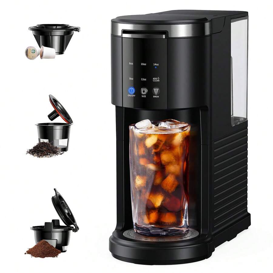 SHARDOR 3 In 1 Single Serve Coffee Maker For Ground Coffee & Teas, 6 To 14oz Brew Sizes, With 40oz Removable Water Reservoir, Self-Cleaning Function.