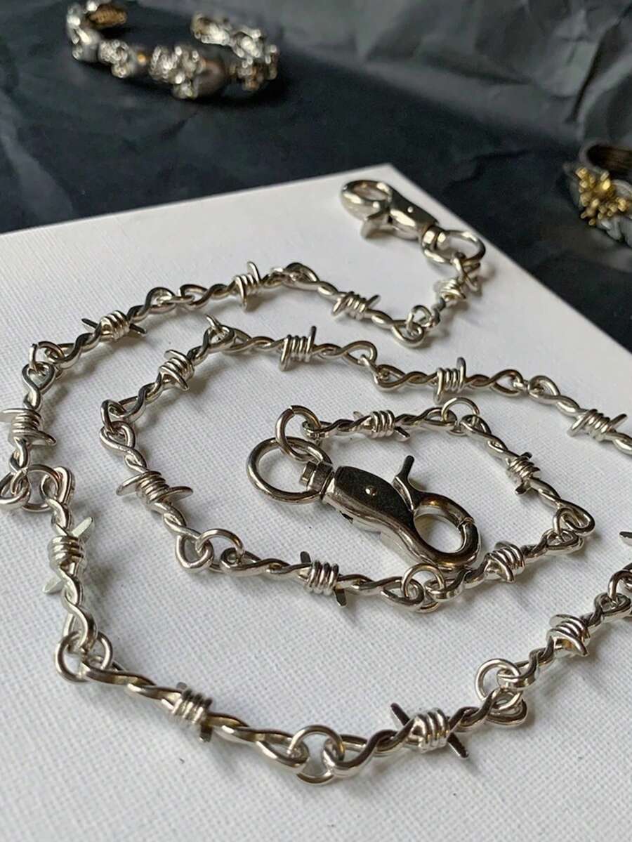 朋克荆棘丝网烧烤裤长腰链嘻哈摇滚哥特女式男式裤子牛仔裤配饰，欧美饰品，派对配饰，派对珠宝，男友礼物，情人节礼物，父亲节礼物 - 彩色 - 查看 1