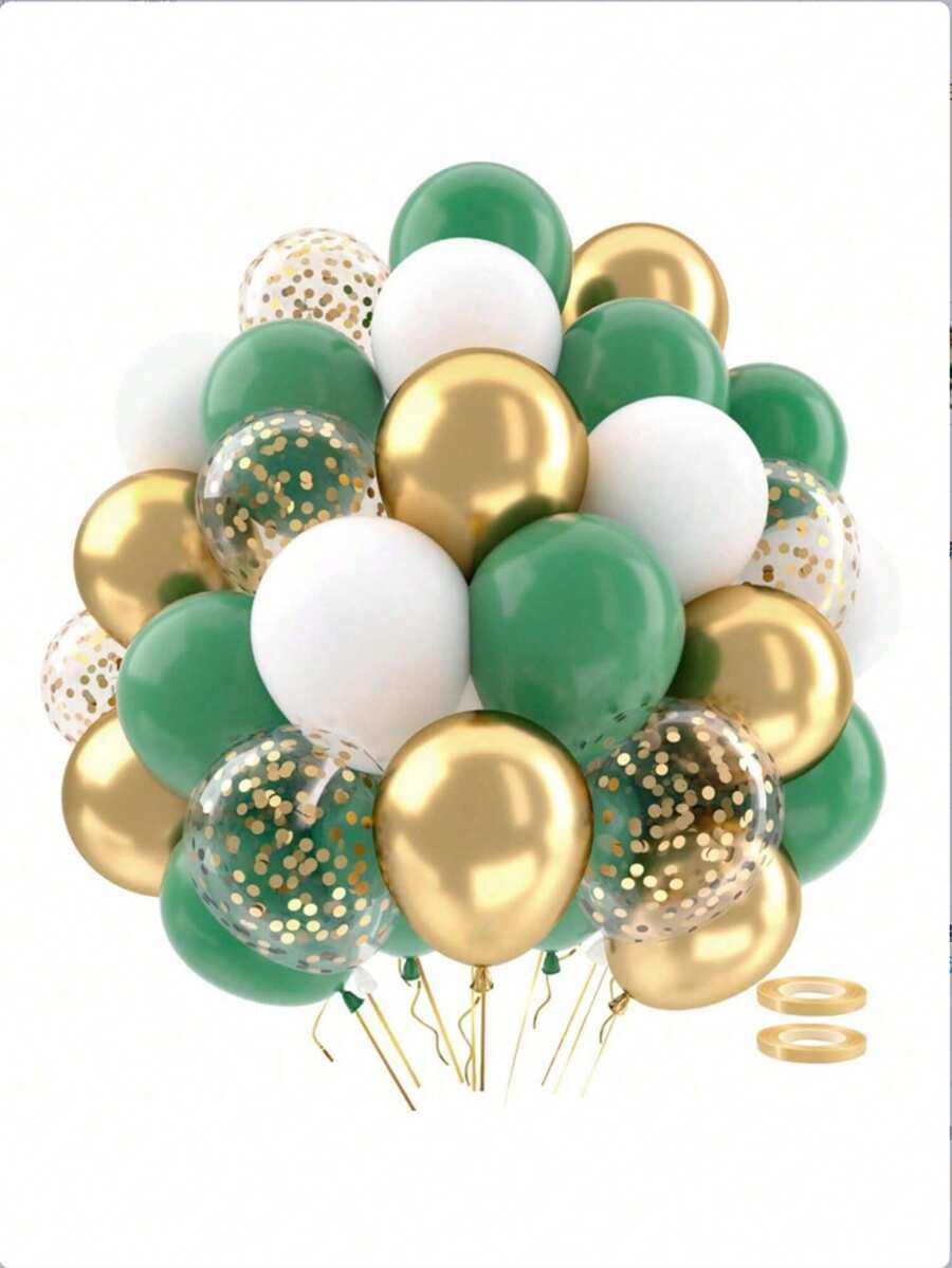 42pcs/Set Green And Gold Balloons, 10/12 Inch Sage Green, White And Gold Glitter Latex Balloon Set, Olive Green Balloons, Suitable For Forest Theme Birthday Party, Wedding, Baby Shower, Anniversary Decoration - Multicolor - View 1