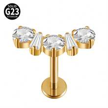 1 件钛心形氧化锆唇环内螺纹 CZ 花形唇钉耳屏耳软骨扁平穿孔鼻环饰品 - 鈦原色 - 查看 22