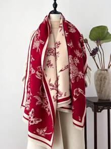 FADZOYLE 1件装女士花卉提花双色图案围巾毯子颈巾，触感如羊绒般柔软，长款披肩围巾，短流苏，保暖舒适，时尚大号围巾，适合秋冬季日常、晚宴、旅行、办公、冬季婚礼及礼品搭配。